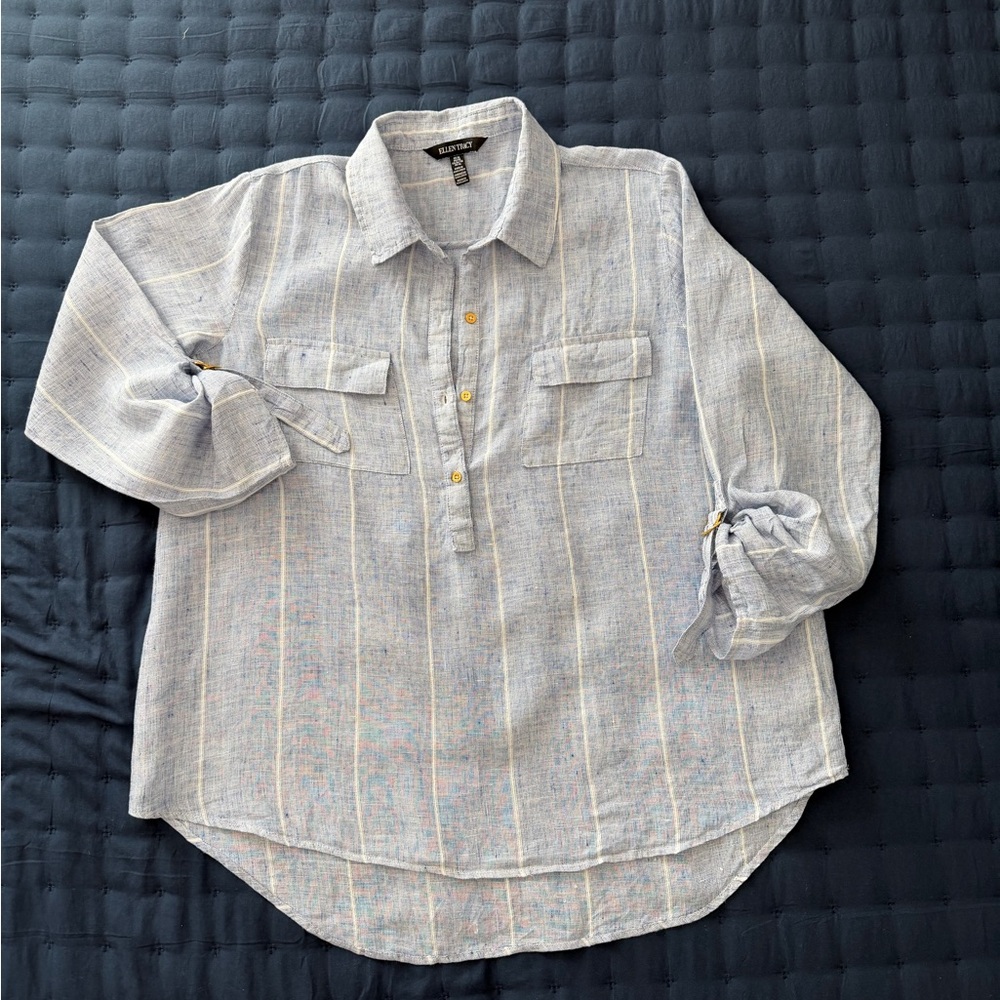Ellen Tracy Light Blue Striped Blouse